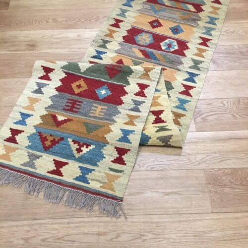 Persian kilim runner in yellow with geometric patterns 263x68cm